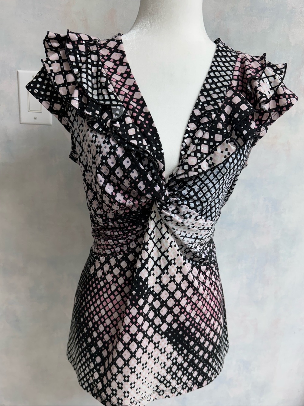 NWOT Dress Barn Career Black, Pink Geometric Design w/ Shimmer. Sleeveless